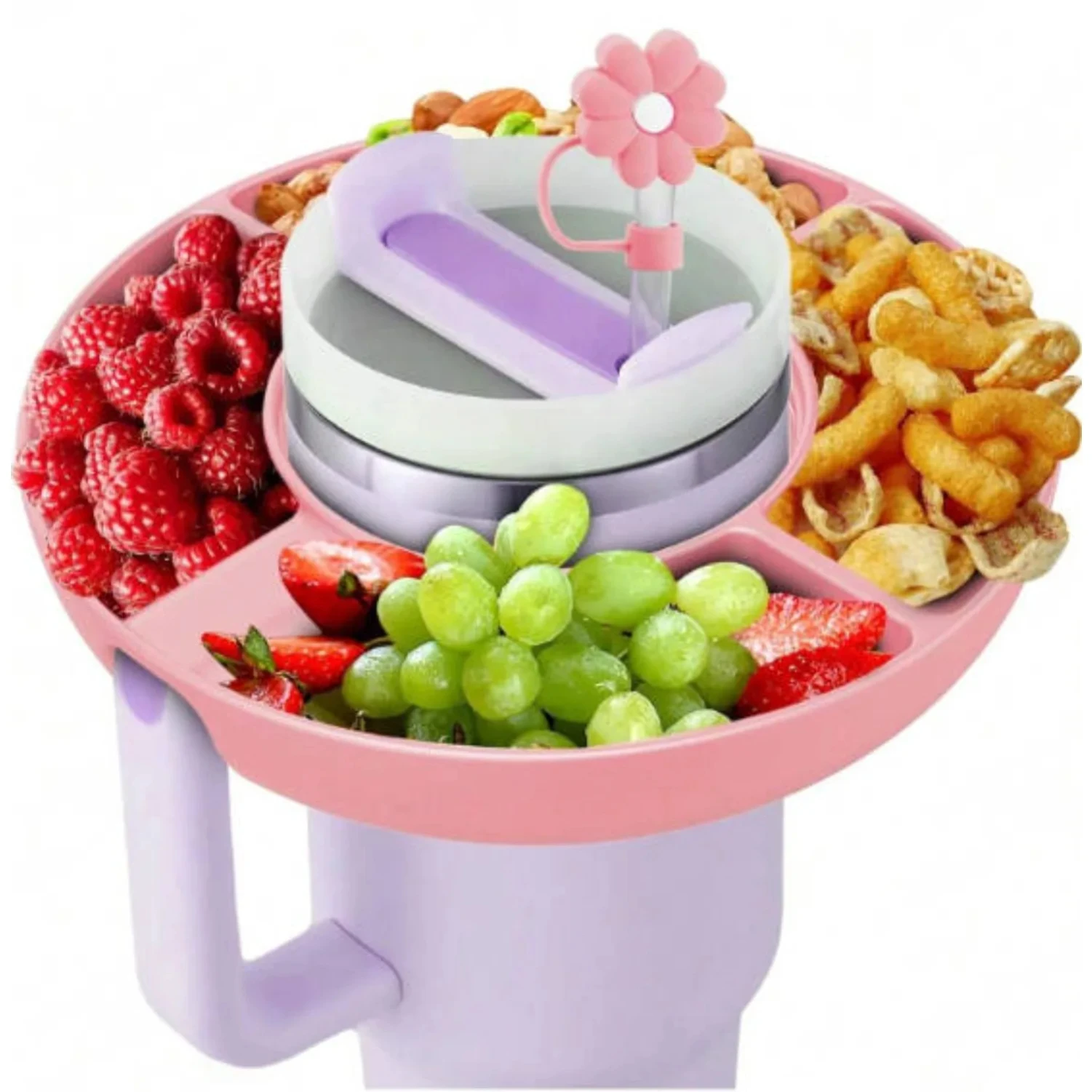 

1 Pcs Snack Bowl for Stanley 40oz Tumbler with Handle, Plastic Snack Tray with 4 Compartment Compatible for 40oz with Handle