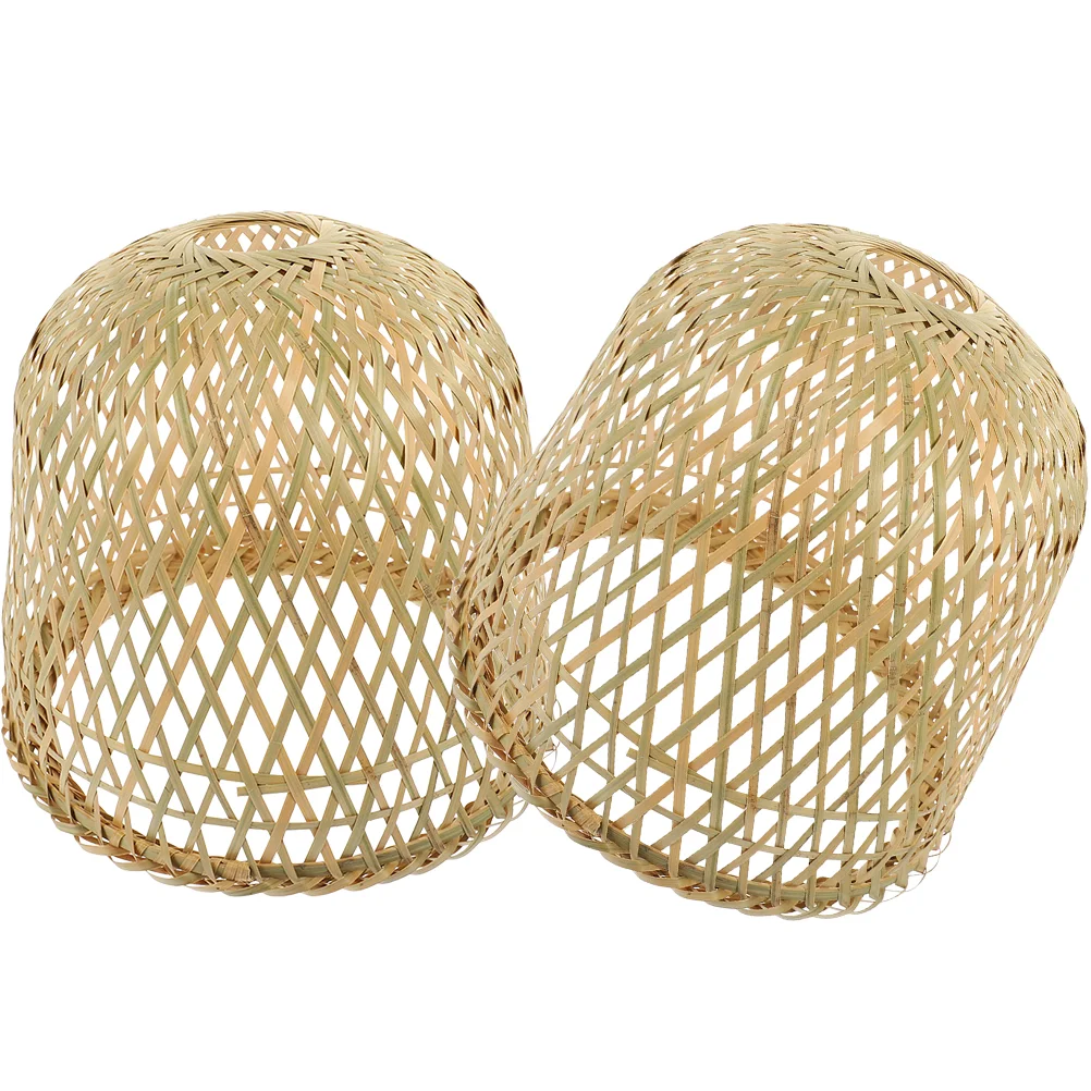 

2 Pcs Plaster Bamboo Lampshade Woven Baskets Fabric Weaving Pendant Light Cover