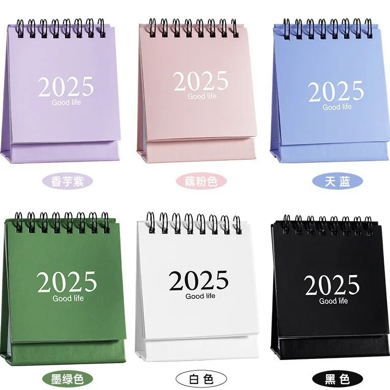 Mini-Kalender für 2024–2025, Morandi Desktop-Ornament, kreatives Spulenkalender-Planbuch