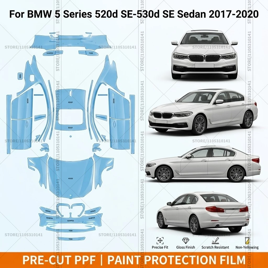 

Предварительно нарезанная защитная пленка PPF, прозрачная автомобильная пленка для BMW 5 серии 520d SE-530d SE Sedan 2017-2020