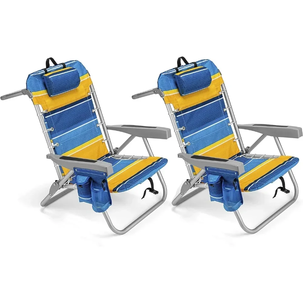 

Beach Chair set of 2, adjustable 5 Positions,Cup Holder and Phone Holder,foldable Patio Recliner.