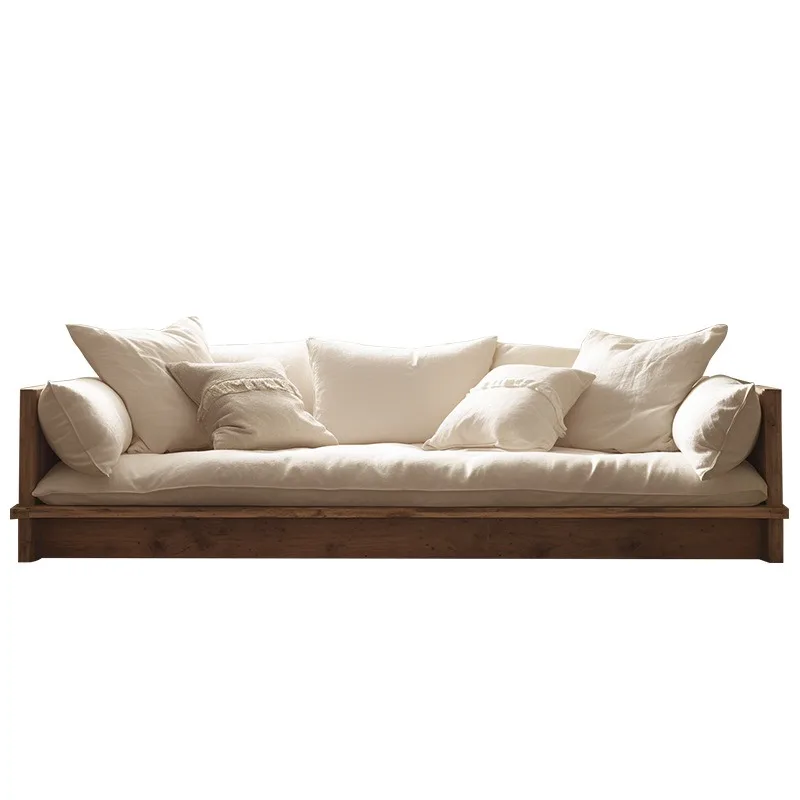 Modern simple removable three-person solid wood sofa, log sofa