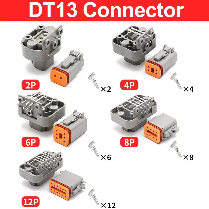 

10/50/100 Sets Deutsch DT13 Series Waterproof Connector 2/4/6/8/12 Pin Automotive Sealed Plug with Pins Right Angle