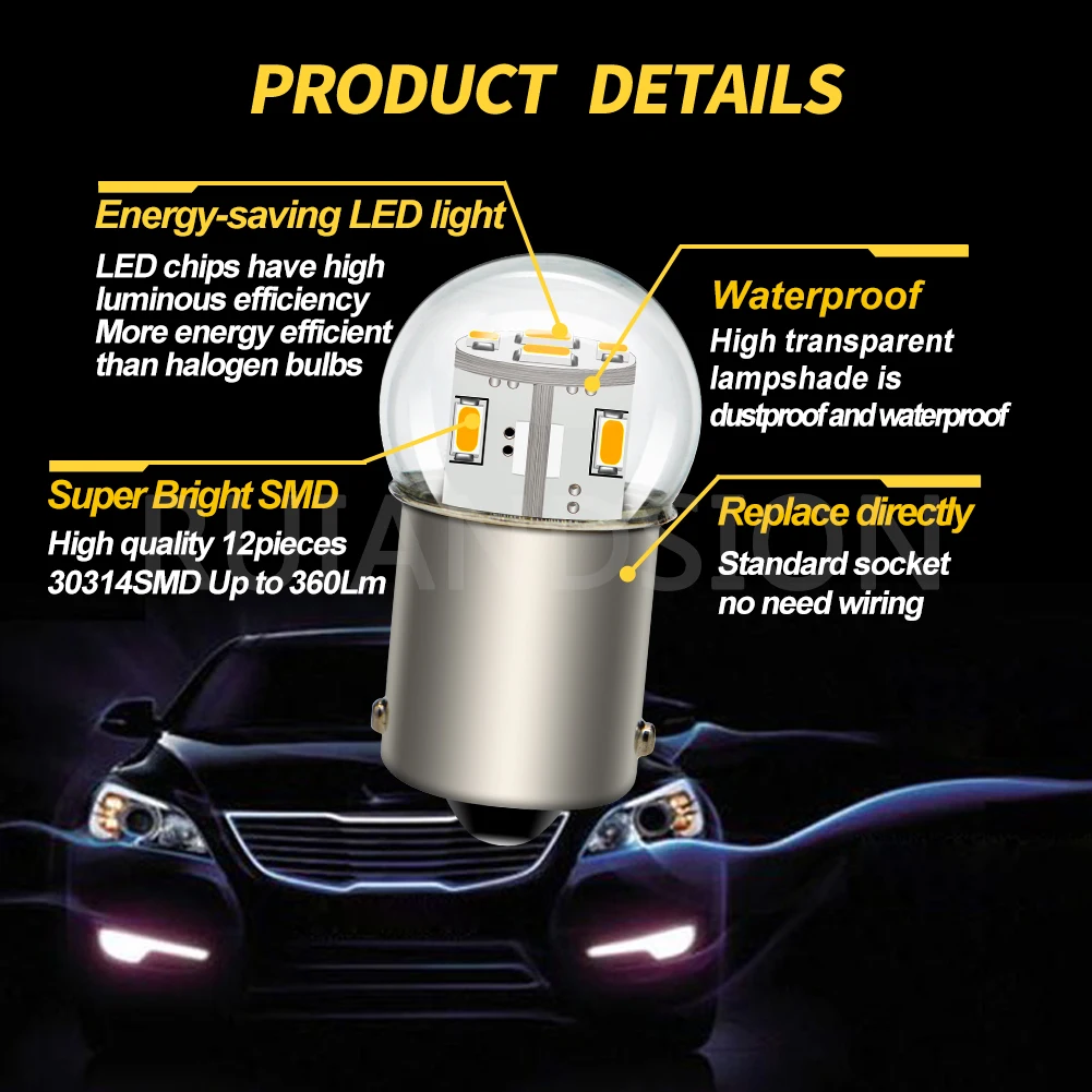 1156 BA15S Bohlam LED 6V 12V 24V 48V P21W 1157 BAY15D P21/5W BA15D S25 Lampu Rem Sinyal Belok Mundur 3014SMD 2 Buah
