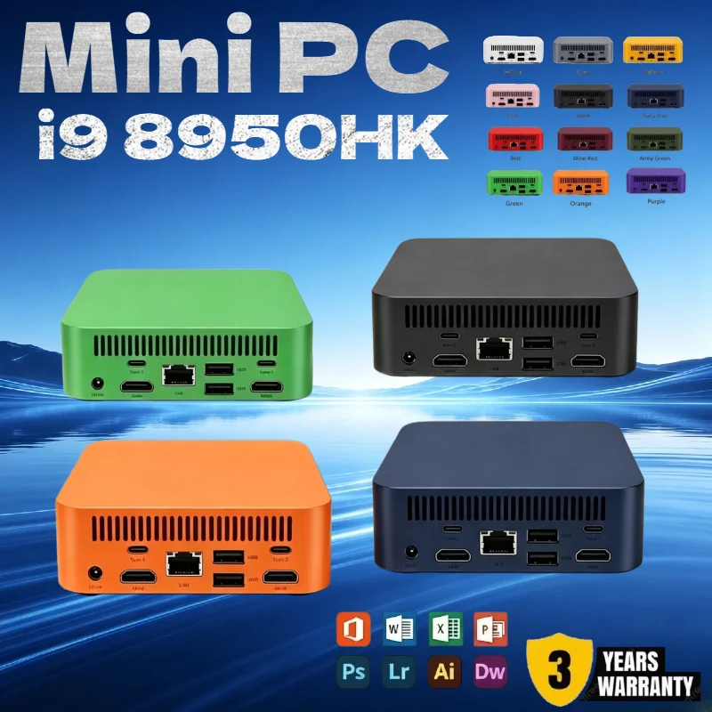 Mini PC New Model Intel Core i9 8950HK Mini Desktop 16GB RAM 1TB/2TB SSD WiFi6 BT5.2 4K HD Gaming Office Study Computer