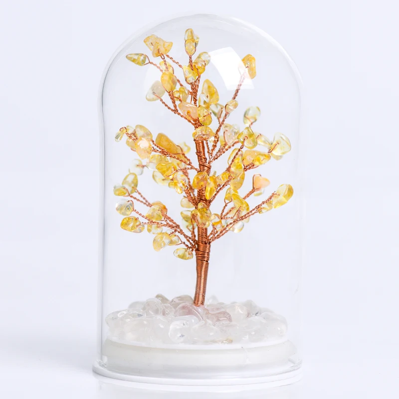 Glass Dome Illuminated Crystal Tree Feng Shui Tree Attracting Wealth Good luck Tree For Homedecor Desk Ornament Bedside Lamp