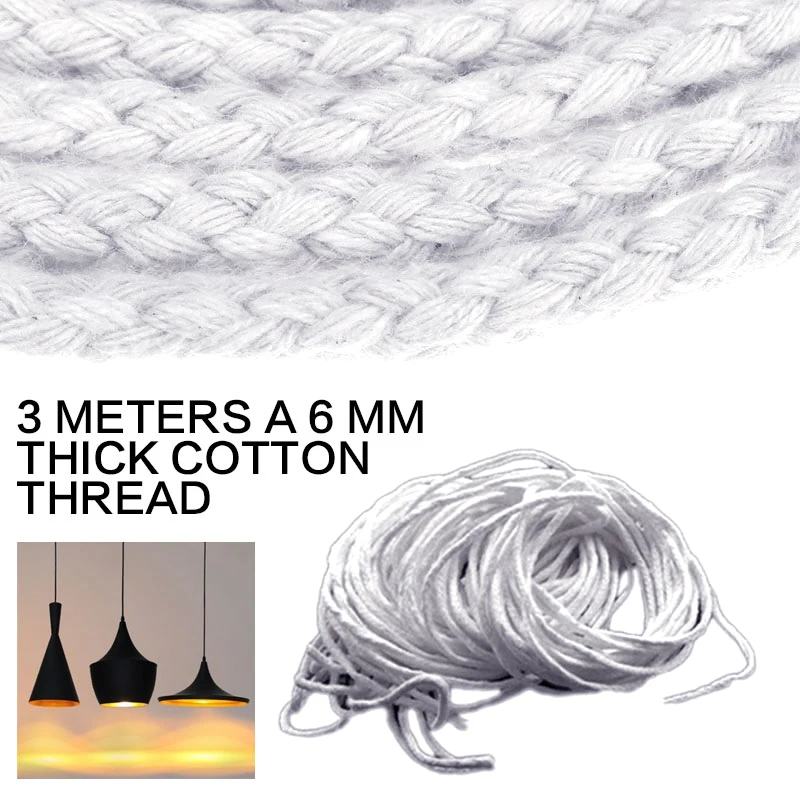 3M Long 6MM Thick Alcohol Wick Rope Burner Cotton Wick Round Soft Cotton Kerosene Glass Wicks DIY Candle Oil Lamp Accessories