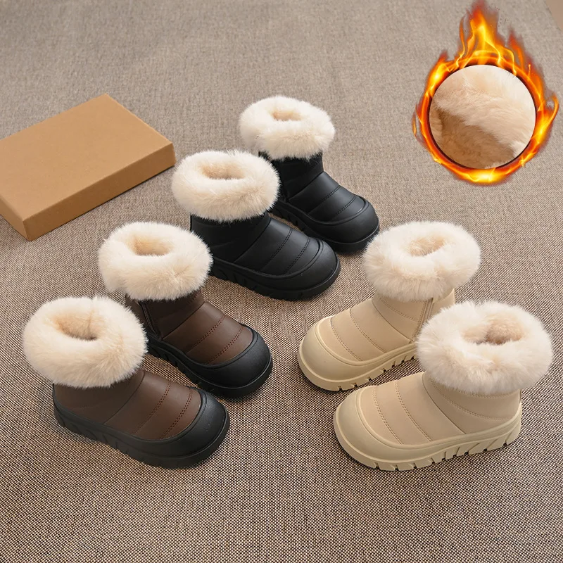 2026 Winter New Kids Thick Furry Cotton Boots Warm Snow Boots for Girls Boys Fleece Lined Children Winter Boots Comfortable