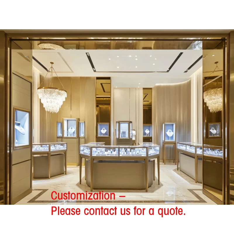 custom.Commercial Jewelry Display Stand LED Lighting Glass Back Varnished Heavy Duty Construction Customizable Dimensions
