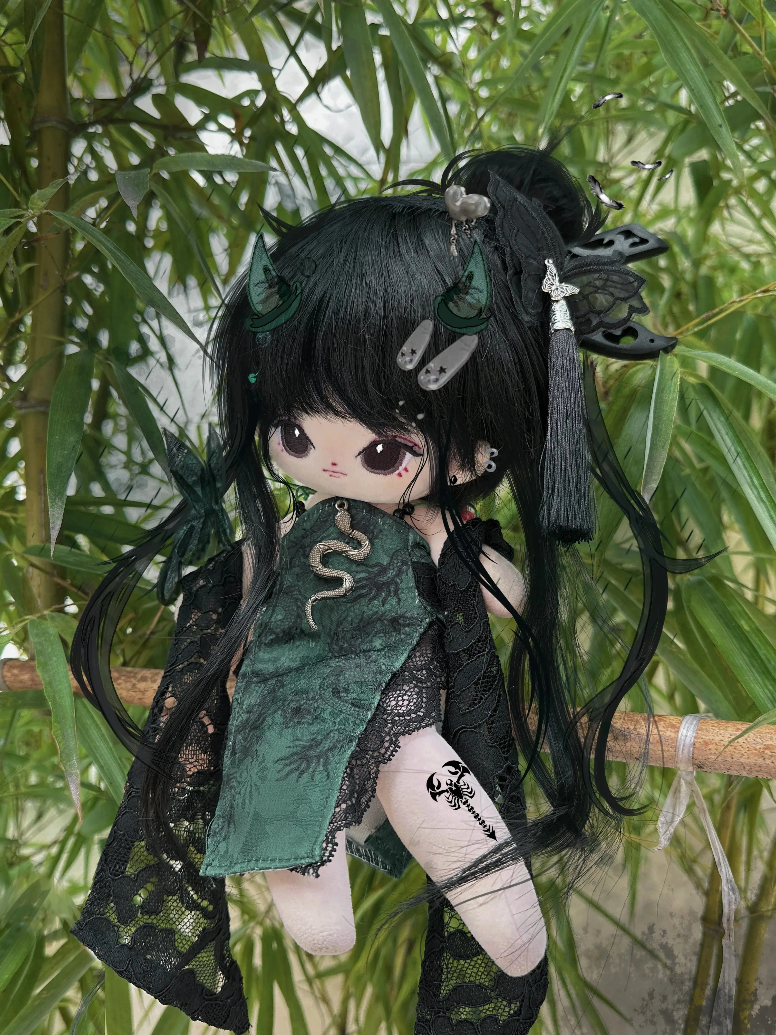 زي فستان شيونغسام أخضر بطراز قديم للفتيات ، بدلة أصلية ، ساق طويلة ، دمية قطيفة للجسم ، فستان ملابس ، إكسسوارات ملابس