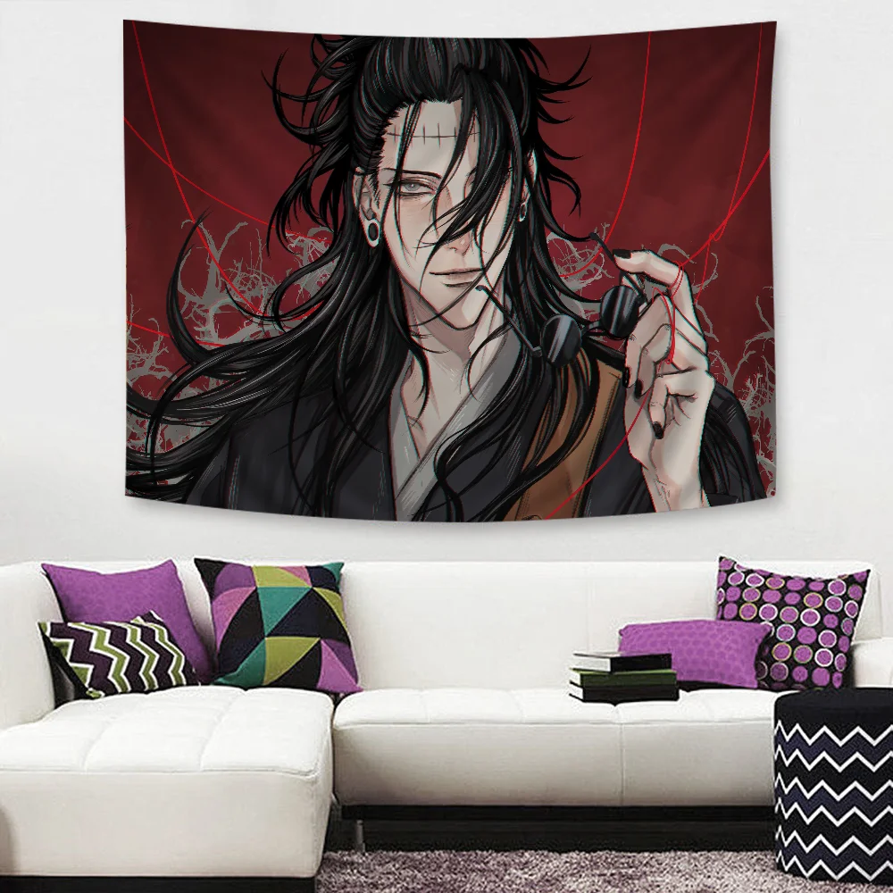 Jujutsu Kaisen Geto Suguru Anime Tapestry Hippie Flower Wall Carpets Dorm Decor Wall Hanging Home Decor