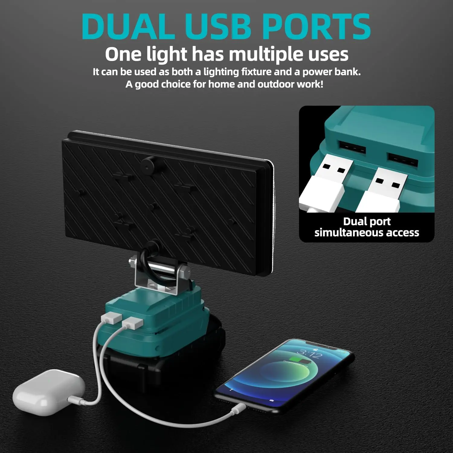 8" Cordless LED Work Light Portable LED Flashlight for Work Camping Outdoor 2 Levels Adjustable LED Light  for Makita Battery