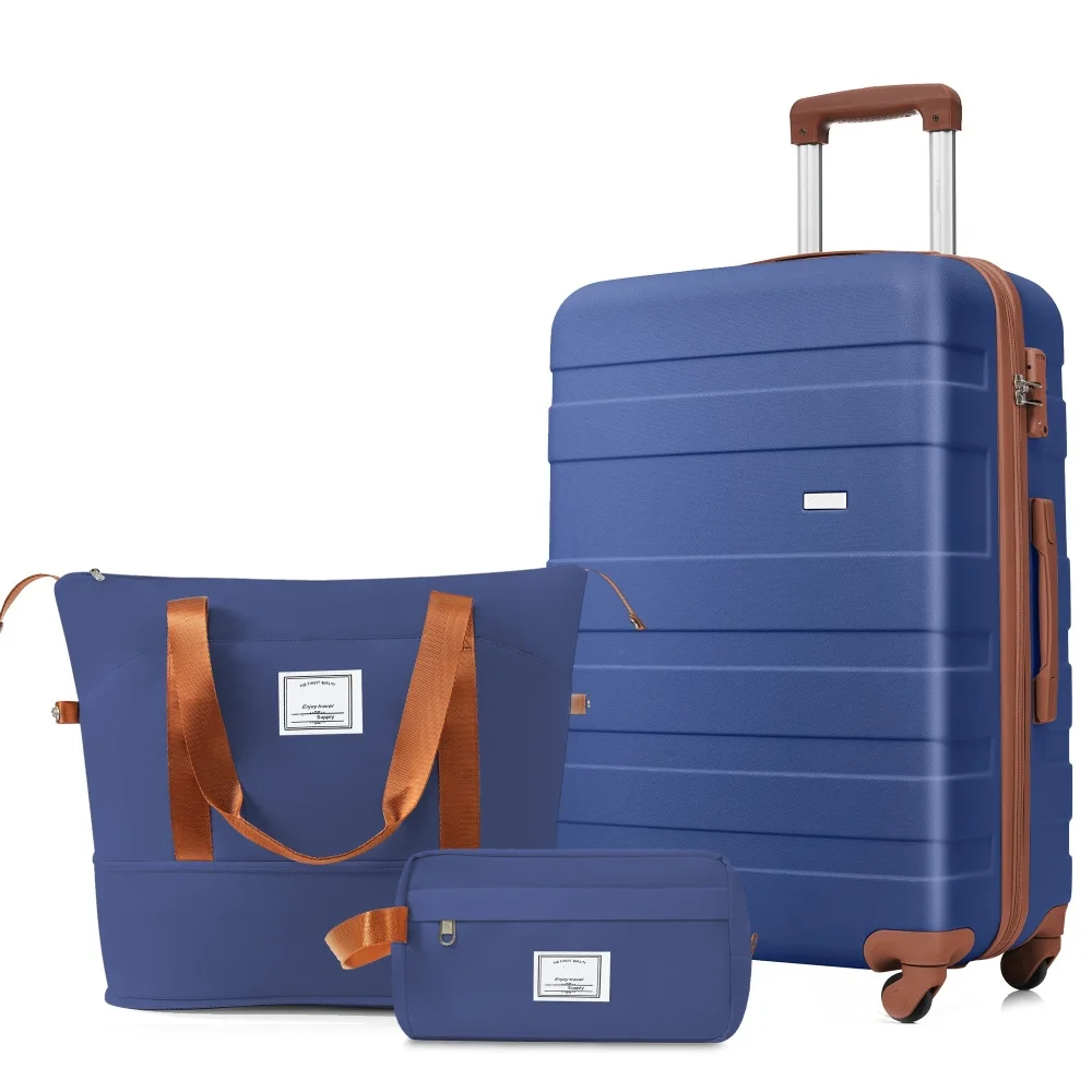 3-Piece Luggage Set  - 24in Checked Suitcase with TSA Lock Travel Duffel Bag Wet-Dry Toiletry Bag