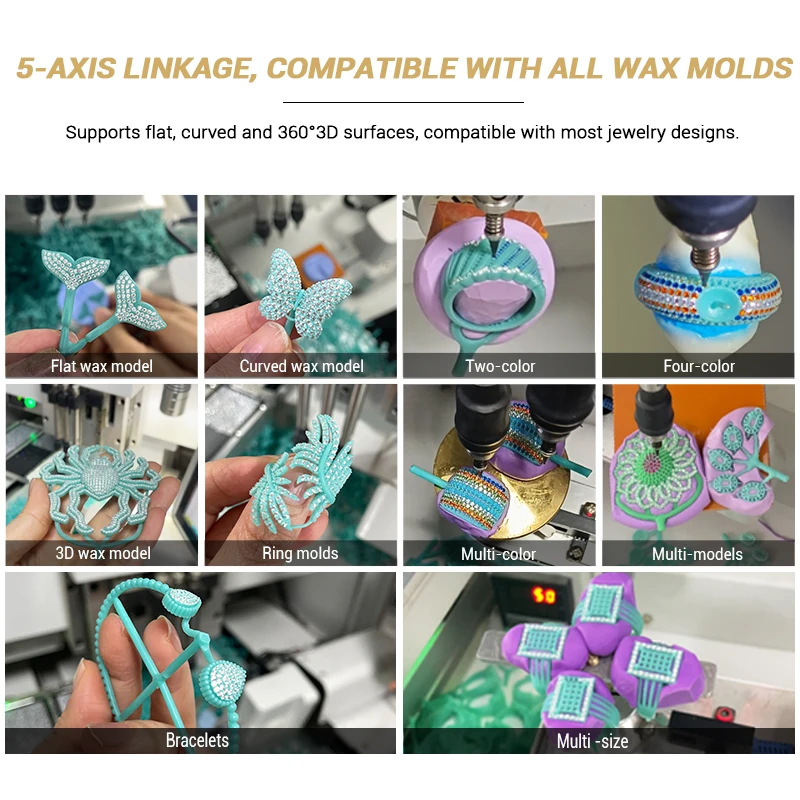 Automatic Intelligent Mini Desktop Metal Wax Stone Diamond Setting Machine for 3D Curved Surface Jewelry Manufacturing