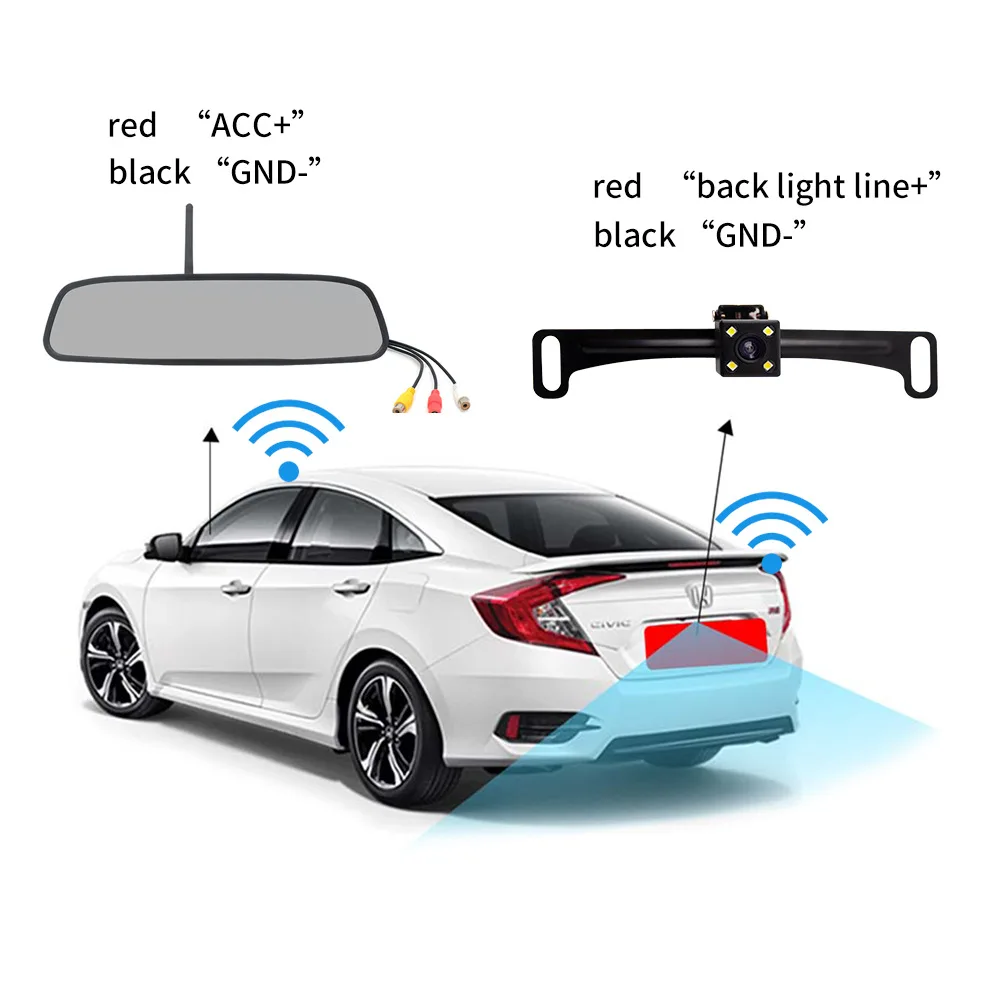 4.3 Inch Wireless Mirror Monitor Universal License Plate Frame Backup Camera Rear View Parking Assistance Auto Accessories