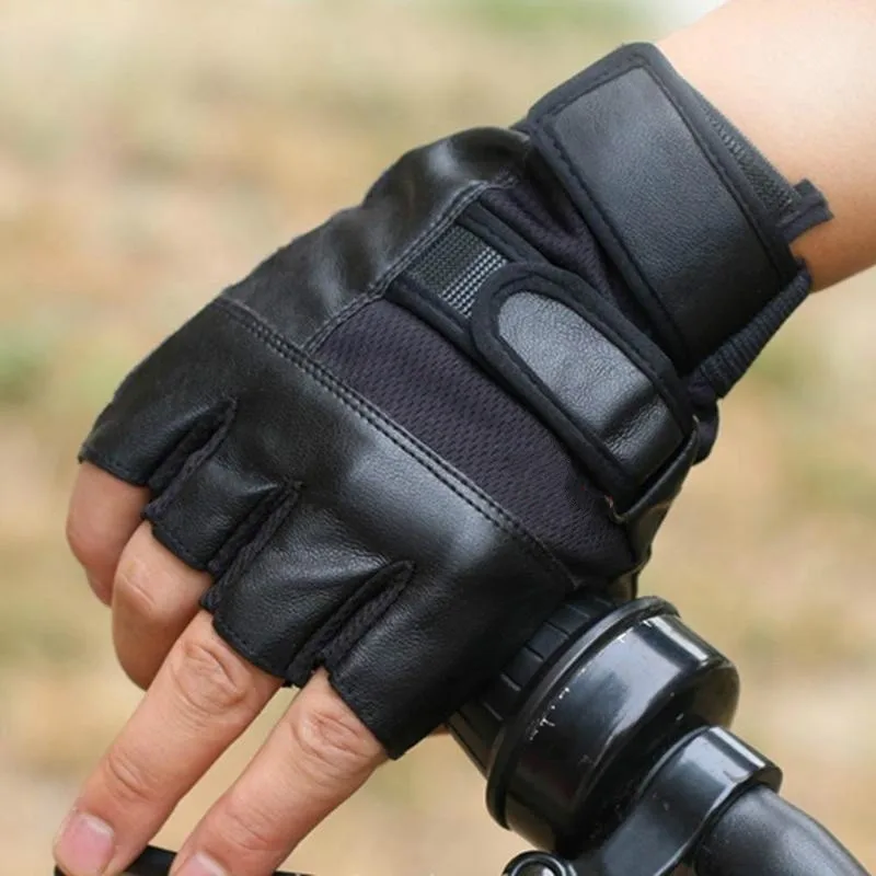 Men's Outdoor Motorcycle Fingerless PU Half-finger Gloves Outdoor Sports Gloves