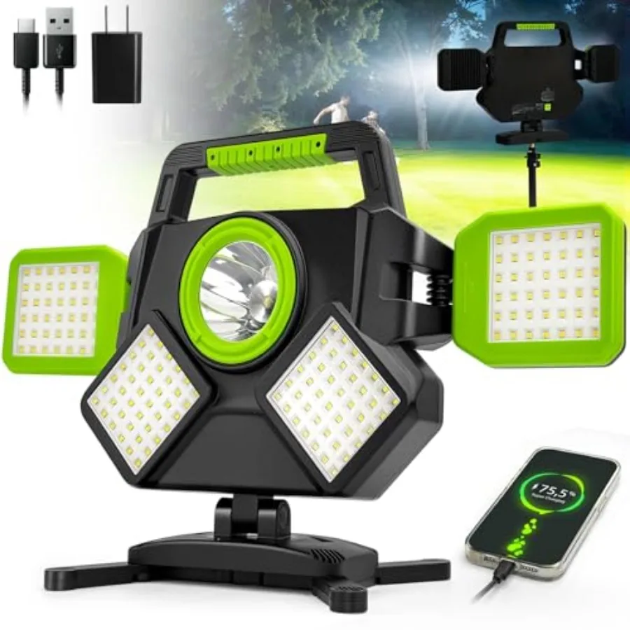 

55W Rechargeable Work Light, 5000LM Magnetic Work Light, Foldableand360° Rotatable Led Work Light with 6 Light Modes, Portable