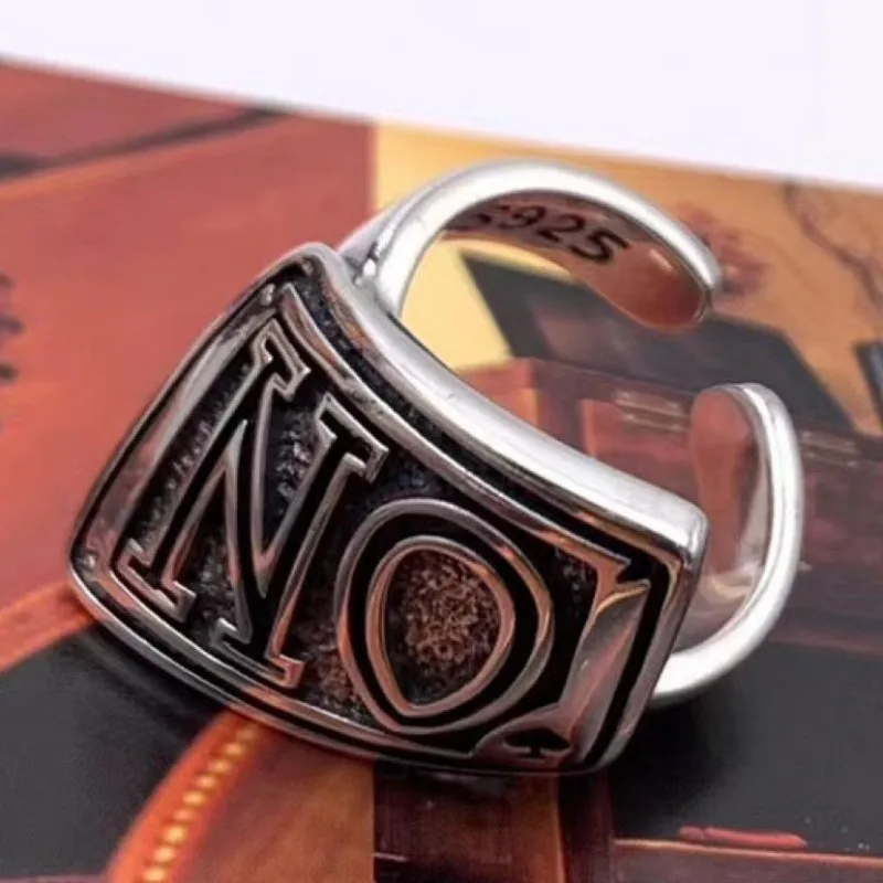 BOCAI S925 Sterling Silver Charms Rings for Men Women New Fashion Irregular English Letter Argentum Punk Jewelry Wholesale