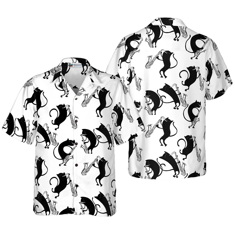 Camisa hawaiana de gato divertido para hombres y mujeres, Tops de solapa de manga corta, camisas de playa de vacaciones lindas para niños, moda de verano