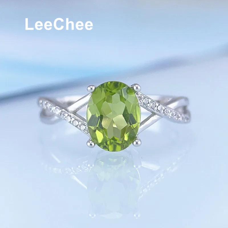 6*8MM Natural Peridot Ring for Women Birthday Party Gift Real 925 Sterling Silver Fine Jewelry 1.5CT Luxuriant Green Gemstone