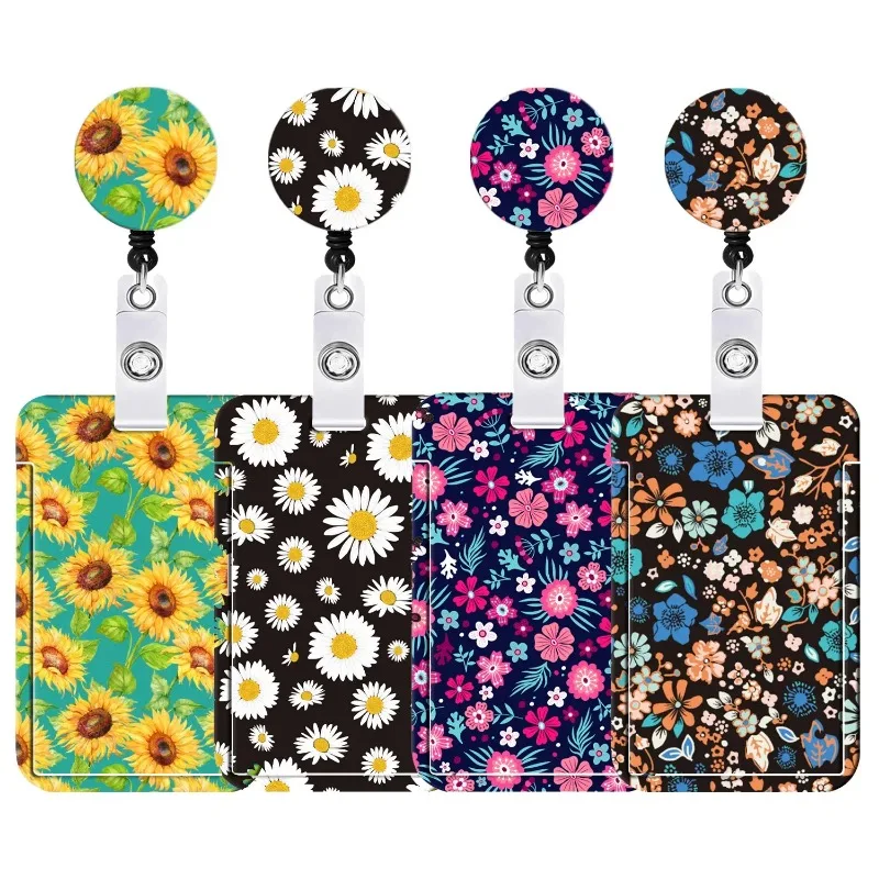 Ladies Girls Flower ID Credit Bank Card Holder Students Bus Card Case Lanyard Child Visit Door Identity Badge Cards Cover Case