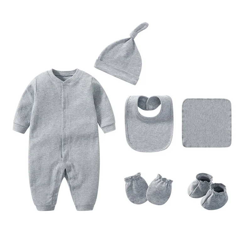 6-pce set Newborn Girl and Boy Romper 0-12 Months Baby Clothe Jumpsuit Long Sleeve Cotton Solid White Fashion Baby clothing set