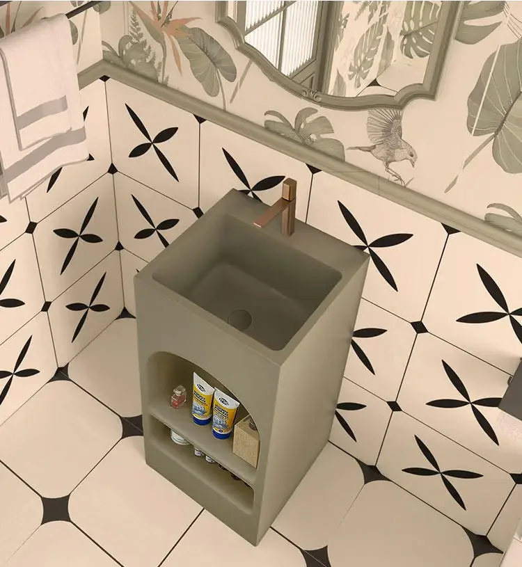 Axmt114       French washbasin storage with grid small floor-to-ceiling retro green column basin