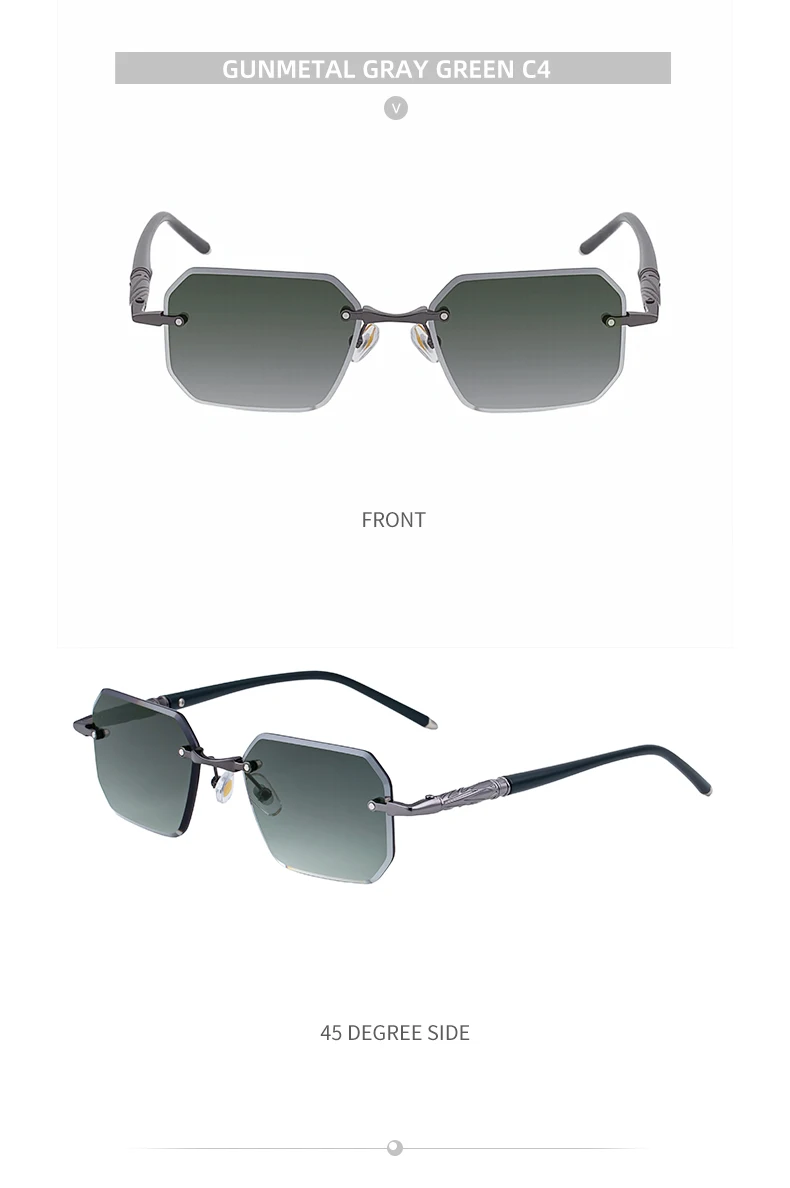 Quadratische randlose Punk-Sonnenbrille für Herren 2026 – Luxusmarke, trendige UV400-Fahrerbrille, polygonale rahmenlose Sonnenbrille für Männer – Detail 18
