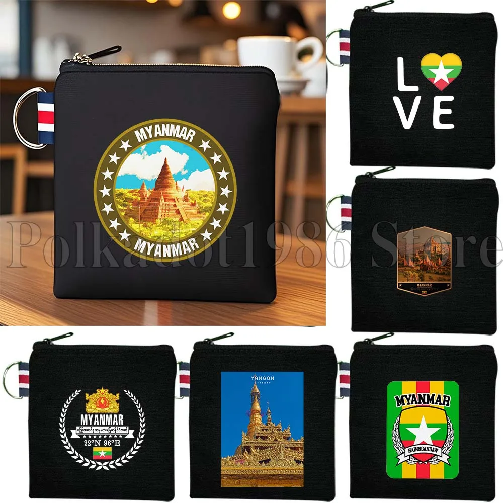 ميانمار العلم خريطة لطيف هدية قماش محفظة نسائية للعملات المعدنية حقيبة صغيرة مربع مفتاح أحمر الشفاه السفر تخزين حافظة للبطاقات القطن المحفظة سستة الحقيبة