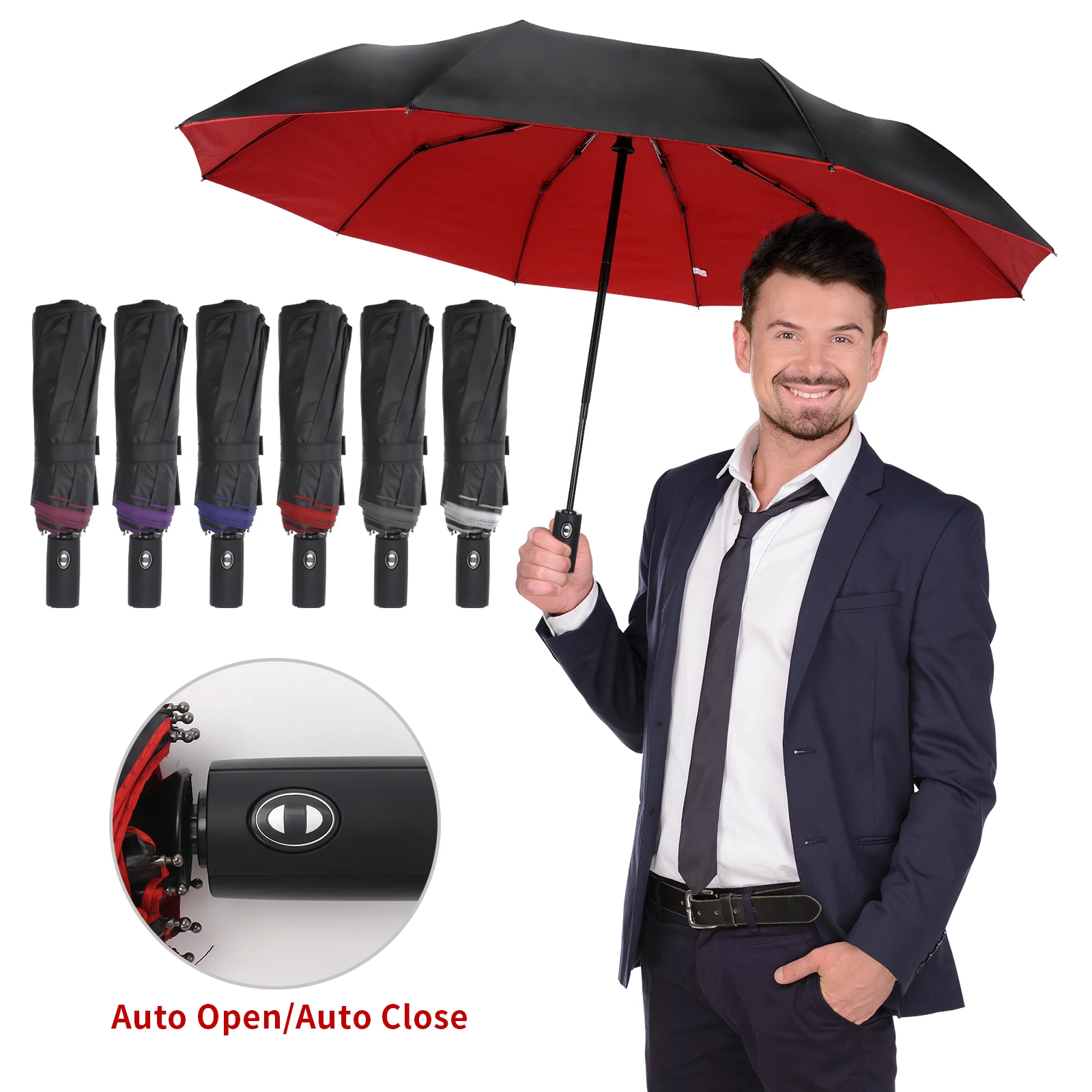 Fully automatic 10 bone umbrella men\'s thickened windproof, sun proof, sunny and rainy dual-purpose business folding umbrella, s