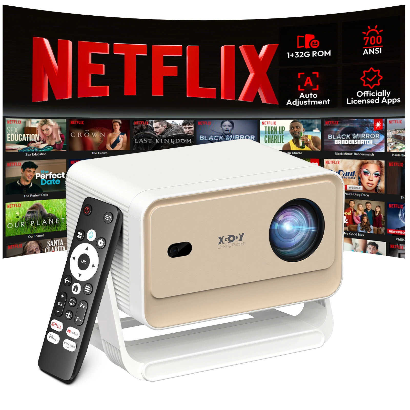 جهاز عرض XGODY 25000 لومن Netflix Official Whale OS التحكم الصوتي 4K 32GB FHD جهاز عرض مزدوج WiFi6 BT5.4 مسرح منزلي