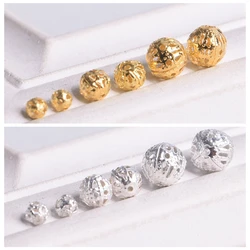 Gold Silver Plated Color 4mm 6mm 8mm Round Hollow Brass Metal Loose Spacer Beads Lot For Jewelry Making DIY Crafts
