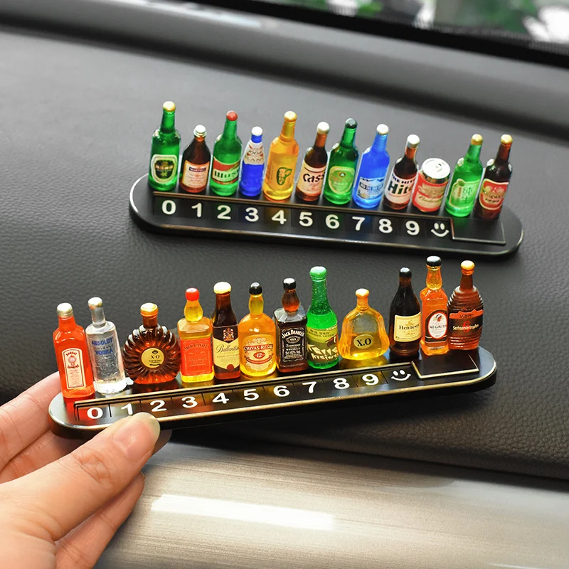 

Creativity Wine Bottle Car Temporary Parking Card Plate Universal Telephone Mobile Phone Number Plate Holder Auto Car Sticker