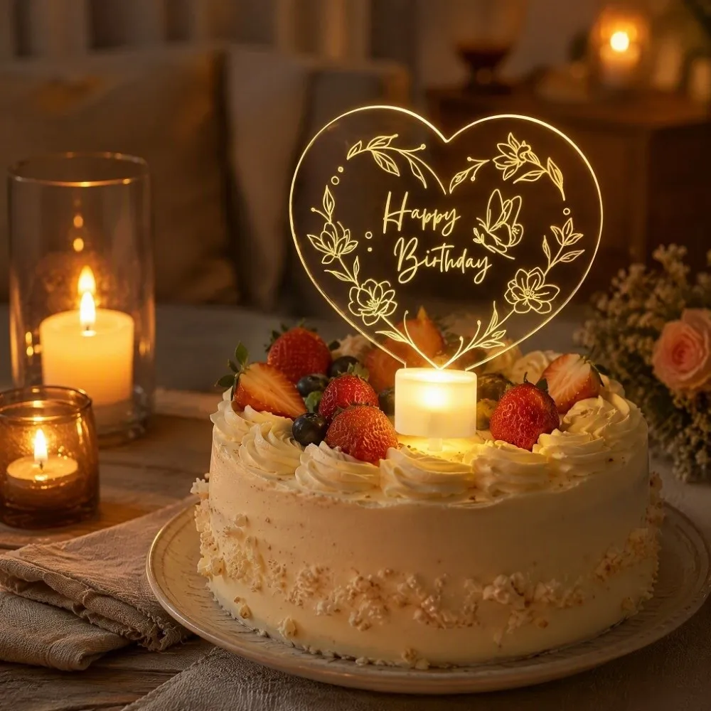 Bright LED Luminous Light Up Acrylic Cake Topper Premium Smooth Acrylic Easy To Install LED Luminous Cake Decor