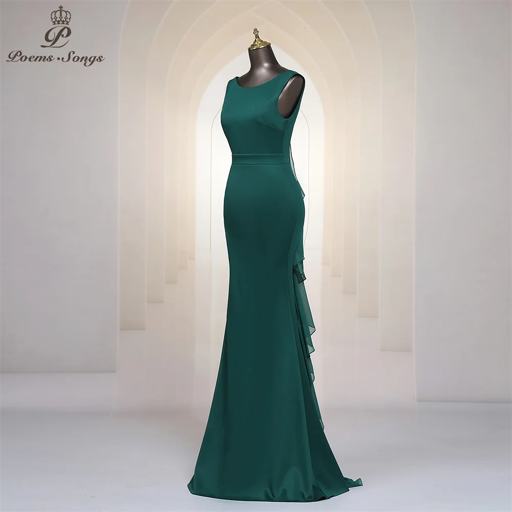 Graceful Mermaid Green Evening Dress Ruffles Streamer V Back Jewel Neck Sleeveless Long Prom Dresses Party For Women Maxi dress