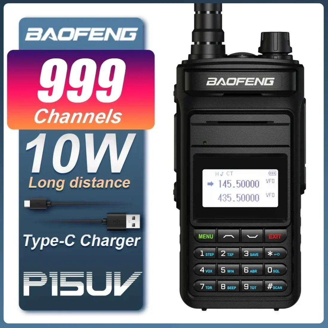 

BAOFENG P15UV Walkie Talkie 10W High Power Long Range Dual Band FM 999 Channels Handheld HF Transceiver Two Way Ham Radios 2025
