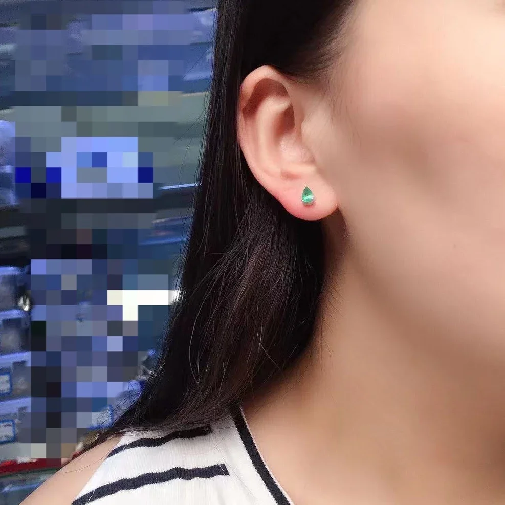 4mm * 6mm 100% Genuine Emerald Earrings for Daily Wear 925 Silver Emerald Stud Earrings Simple Sterling Silver Gemstone Earrings view 4