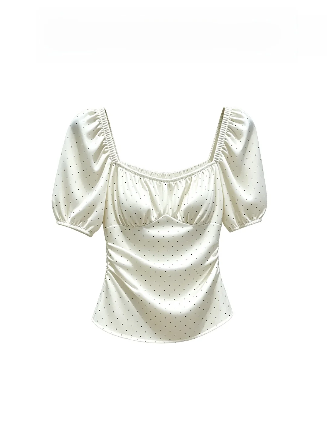 

Unique Versatile Fashionable White Slimming Summer Casual Shirt Women's Square Collar Design Sense Shirt Bubble Sleeve Polka Dot