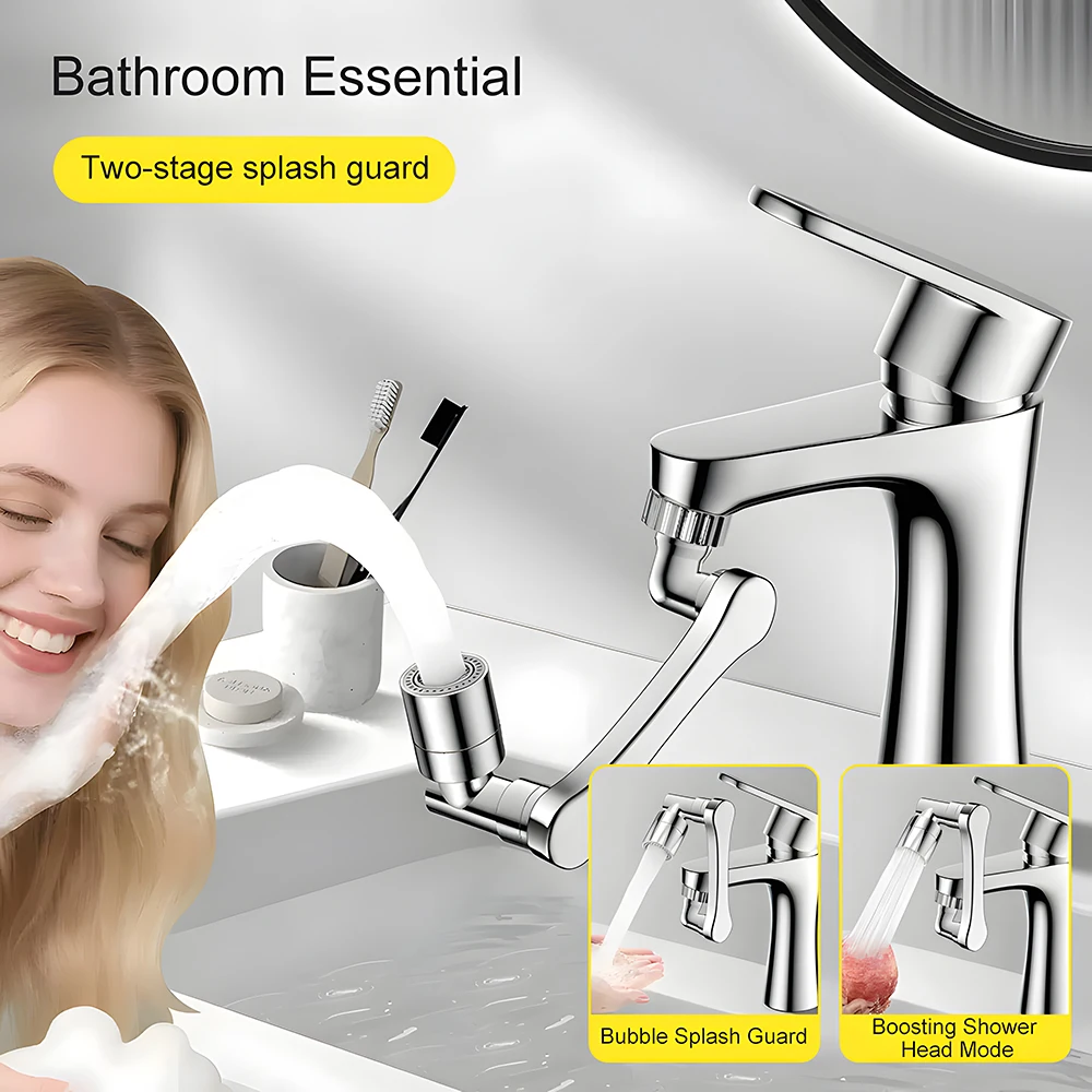 유니버설 수도꼭지 기계식 암 1080 °   회전식 확장 장치, 욕실 세면대용 다기능 방수 장치