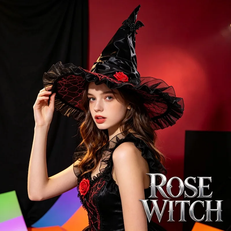 Halloween Retro Forest Witch Hat Lace Decoration Bat Spider Web Decoration Gothic Headwear Role Playing Party Event