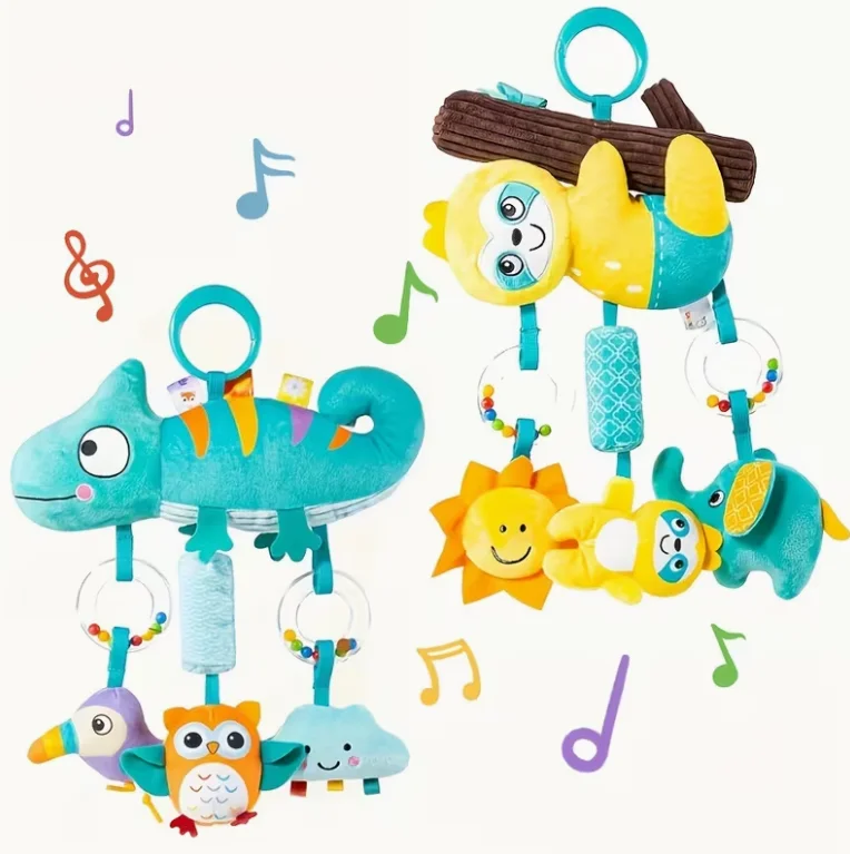 Miękka zabawka-grzechotka w kształcie zwierzątka z kreskówki, zestaw do zabawy sensorycznej, z chrastelnikami i piszczałkami dla dzieci w wieku 0-3 lat, na baby shower i urodziny.