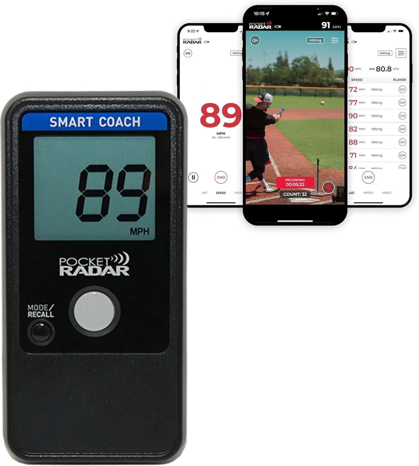 Smart Coach Speed Gun for Baseball, Hockey, Softball - Accurate Pitching & Sports Speed Measurement