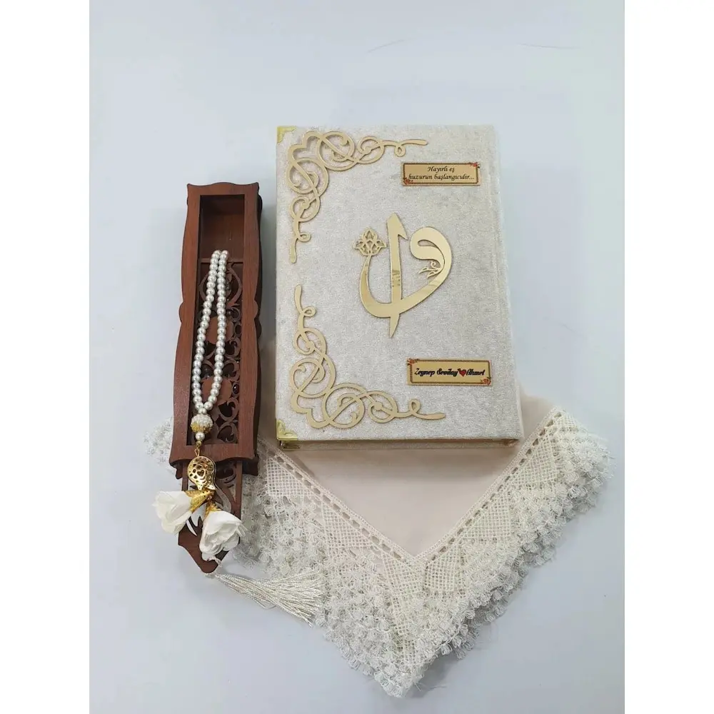 The Holy Quran Mevlid Set Quran Medium Rashel Cream Velvet