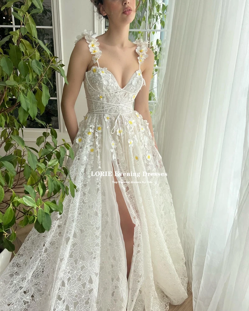 LORIE-Robe de soirée en dentelle à fleurs 3D, tenue de Rhde standing, forme trapèze, longue, fente latérale