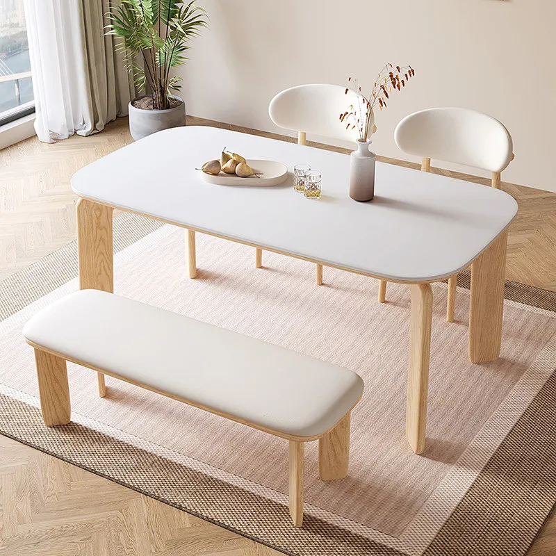 Log cream wind rock slab solid wood dining table and chairs elephant leg rectangular ash wood household small apartment