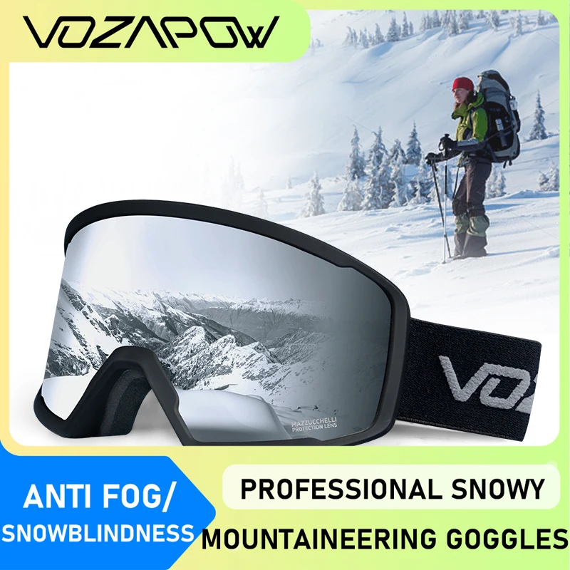 Vozapow Ski Goggles Anti Fog Skiing Mask Men Women Snowy Mountaineering Eyewears UV400 Glare Protection Sledding Sport Glasses