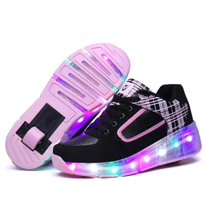 Boys Jazzy LED Light Shoes Children Roller Skate Shoes With Wheels Kids Junior Baby Girls Sneakers Glowing Luminous EUR 27-43