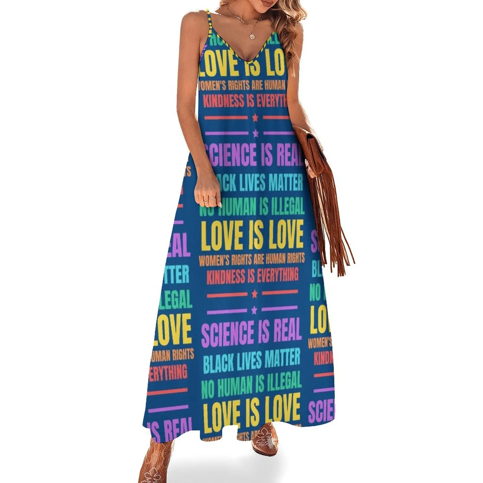 

we believe, Science is real, black lives matter,no human is illegal, love is love,womens rights are human right Sleeveless Dress