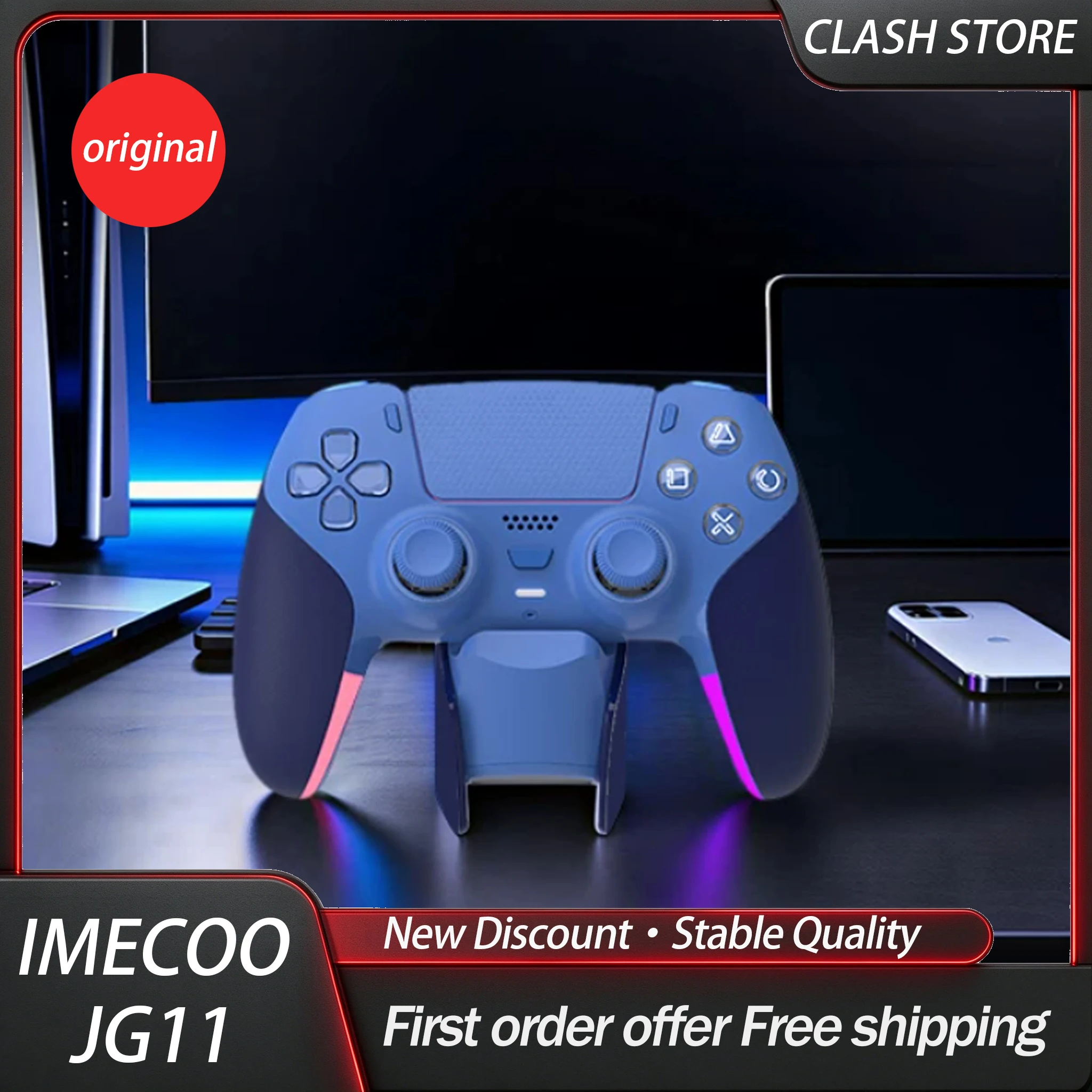 IMECOO Original-Sense Elite Wireless Controller Built-in Mic Speaker,Hall Effect Joystick Adaptive Trigger Gamepad for PS5 PC