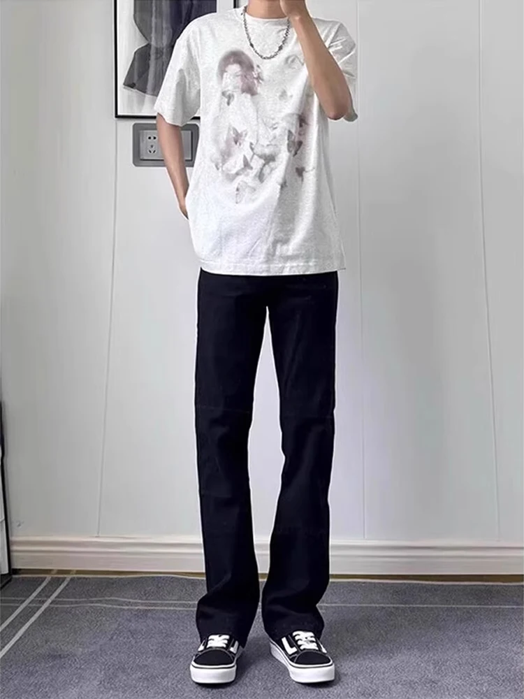 

American High Street Bla Jeans Men's Summer Thin Cleanfit Flared Straight Leg Pants ort People Slimming Jeans